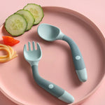 Talheres de Treino para Crianças, Colher de Silicone Flexível e Macia para Bebé, Verde