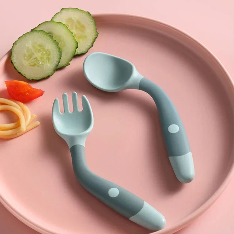 Talheres de Treino para Crianças, Colher de Silicone Flexível e Macia para Bebé, Verde
