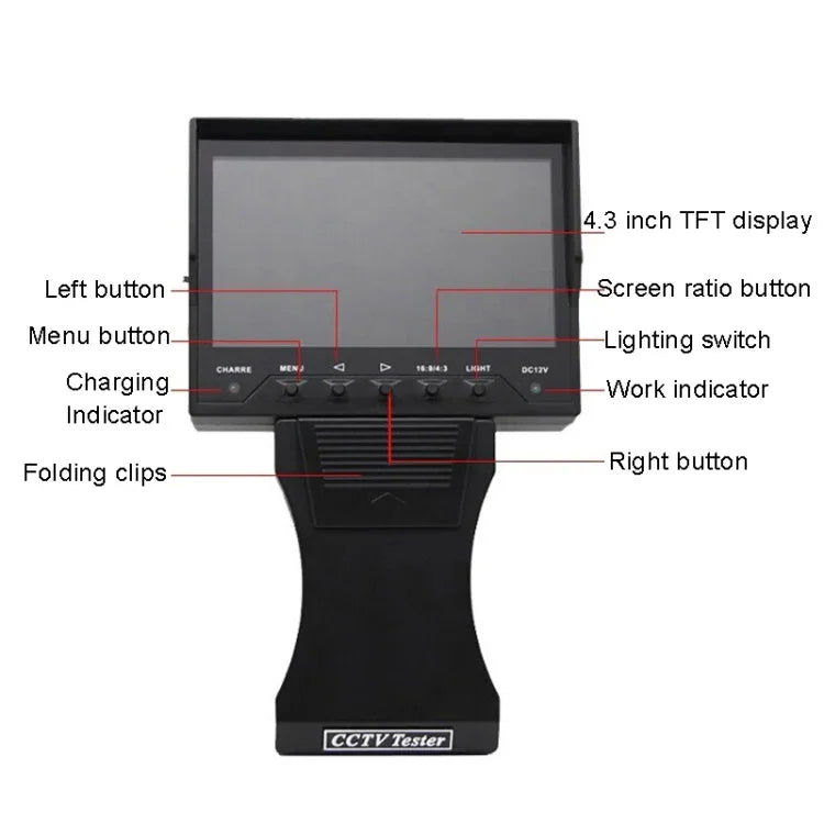 JSK-4300B 4.3 inch Handheld 12V Output Network Cable Monitoring Tester, 4.3 inch (With US Plug Power Adapter), 4.3 inch (With EU Plug Power Adapter), 4.3 inch (With UK Plug Power Adapter), 4.3 inch (With AU Plug Power Adapter)
