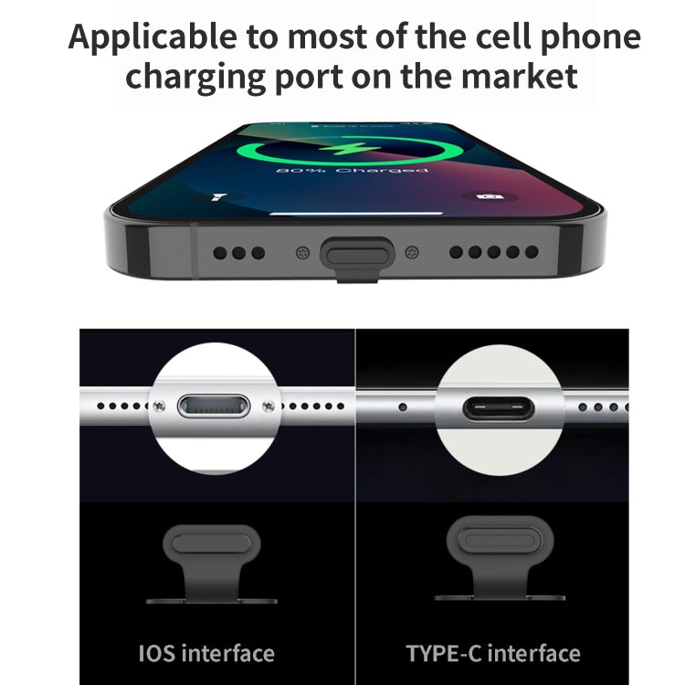 10 Unidades de Tampas de Silicone Anti-Pó para Porta de Carregamento de Telemóvel com Adesivo Posterior à Prova de Perdas, 8 Pinos, USB-C/Type-C