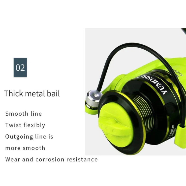 Carretel de Pesca com Fio Metálico Copo Metálico para Spinning, YUMOSHI OE2000 (Verde), YUMOSHI OE3000 (Verde), YUMOSHI OE4000 (Verde), YUMOSHI OE5000 (Verde), YUMOSHI OE6000 (Verde), YUMOSHI OE7000 (Verde)