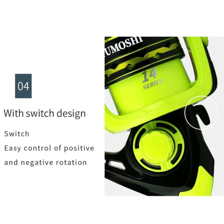 Carretel de Pesca com Fio Metálico Copo Metálico para Spinning, YUMOSHI OE2000 (Verde), YUMOSHI OE3000 (Verde), YUMOSHI OE4000 (Verde), YUMOSHI OE5000 (Verde), YUMOSHI OE6000 (Verde), YUMOSHI OE7000 (Verde)