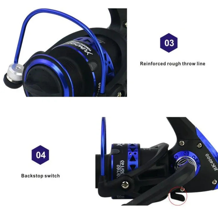 Carretel de Pesca Spinning com Bobina Metálica Forte Alta Velocidade para Pesca no Mar, YUMOSHI BK1000, YUMOSHI BK2000, YUMOSHI BK3000, YUMOSHI BK4000, YUMOSHI BK5000, YUMOSHI BK6000, YUMOSHI BK7000