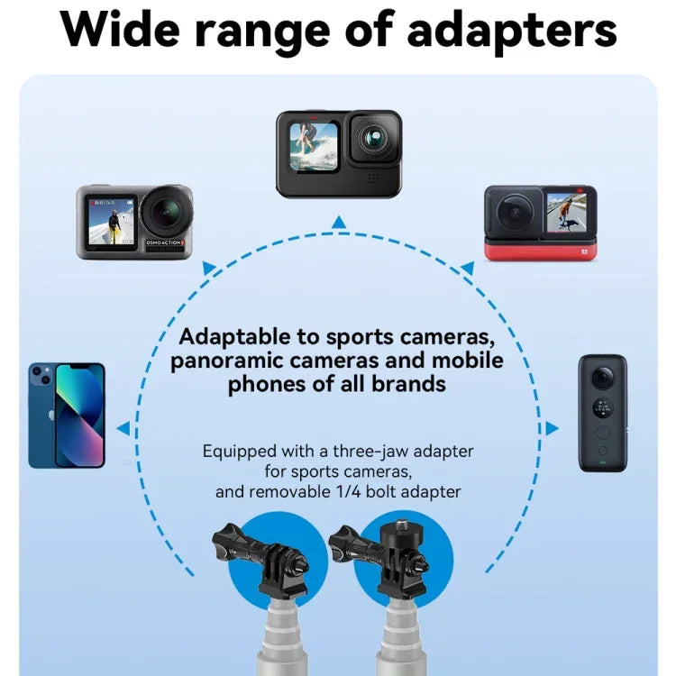 Monopé de selfie TELESIN 3M em fibra de carbono com parafuso 1/4 para câmara de ação, 3m