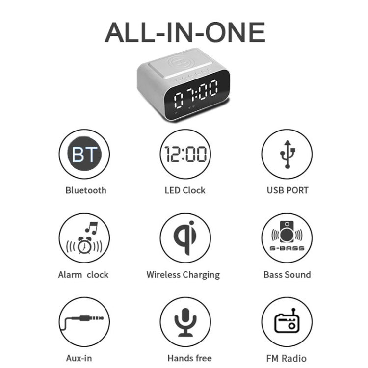 Coluna Bluetooth com Relógio LED BT510 15W, Carregamento Sem Fios, Espelho Inteligente Multifuncional, Alarme, Áudio, BT510 (Branco), BT510 (Preto Ferro)