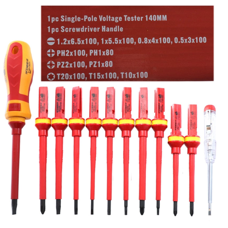 Conjunto de Chaves de Fendas Isoladas RDEER VDE-9913 13 em 1, Ferramentas para Eletricista, VDE-9913