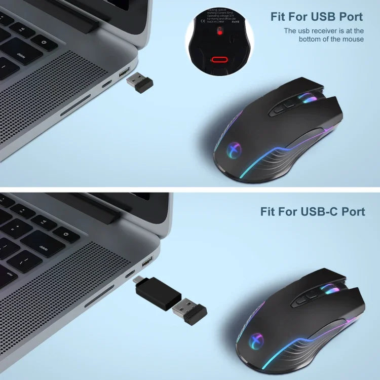 Rato Sem Fios E50 2.4G Jiggler Portátil com 7 Teclas