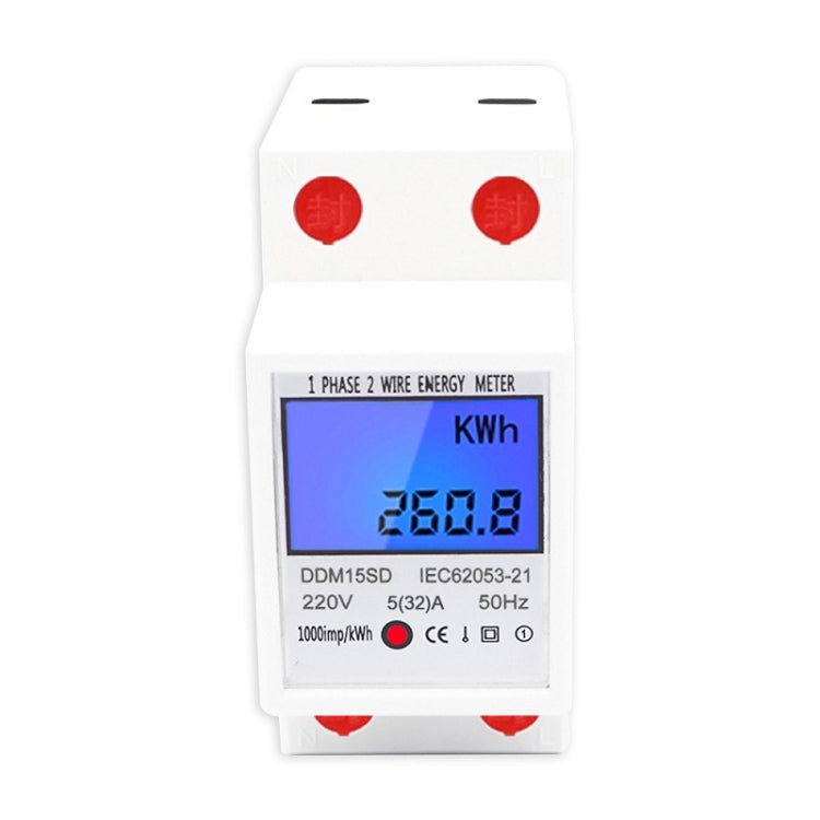 Medidor de carril multifunções monofásico DDM15SD com ecrã LCD retroiluminado, 5 (20) A, 5 (32) A, 10 (40) A, 15 (60) A, 20 (80) A, 5 (80) A
