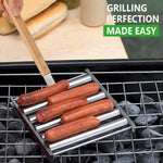 Grelhador para Salsichas Hot Dog em Aço Inoxidável com Cabo de Madeira, Grelhador para Salsichas Hot Dog
