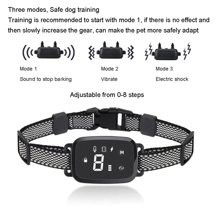 PT221 Coleira Inteligente Automática de Choque Elétrico com Ecrã Digital Tátil Recarregável Impermeável Treinador de Cães Parar Latidos, 3 Modos de Treino