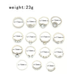 Conjunto de 15 Peças Anel Articulado com Diamante em Forma de Gota de Água e Coração, Conjunto de 15 Peças 4869