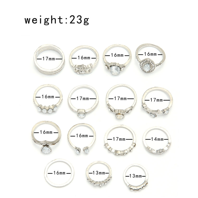 Conjunto de 15 Peças Anel Articulado com Diamante em Forma de Gota de Água e Coração, Conjunto de 15 Peças 4869