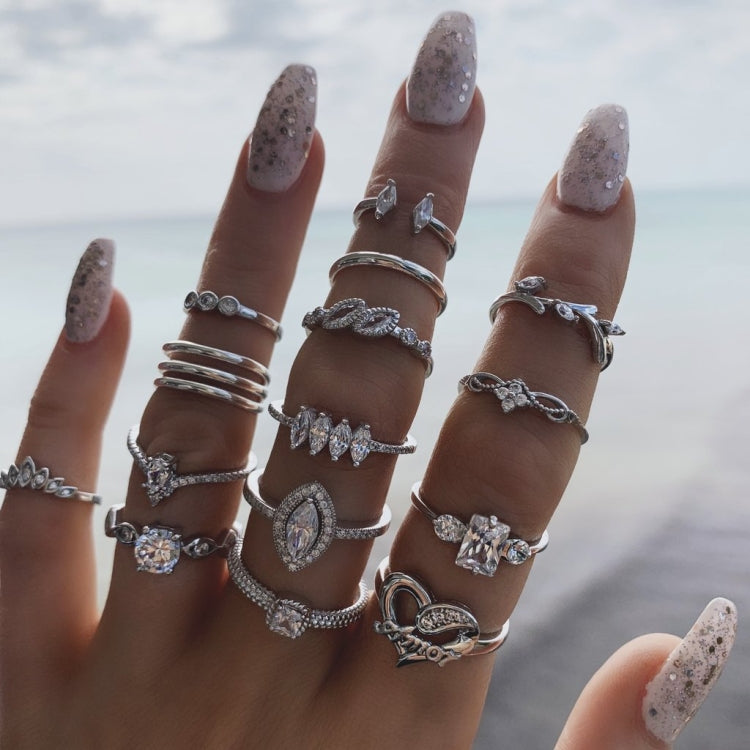 Conjunto de 15 Peças Anel Articulado com Diamante em Forma de Gota de Água e Coração, Conjunto de 15 Peças 4869