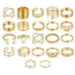 22pcs/set Heart Butterfly Joint Open Ring, 22pcs/set Gold 7161, 22pcs/set Silver 6699