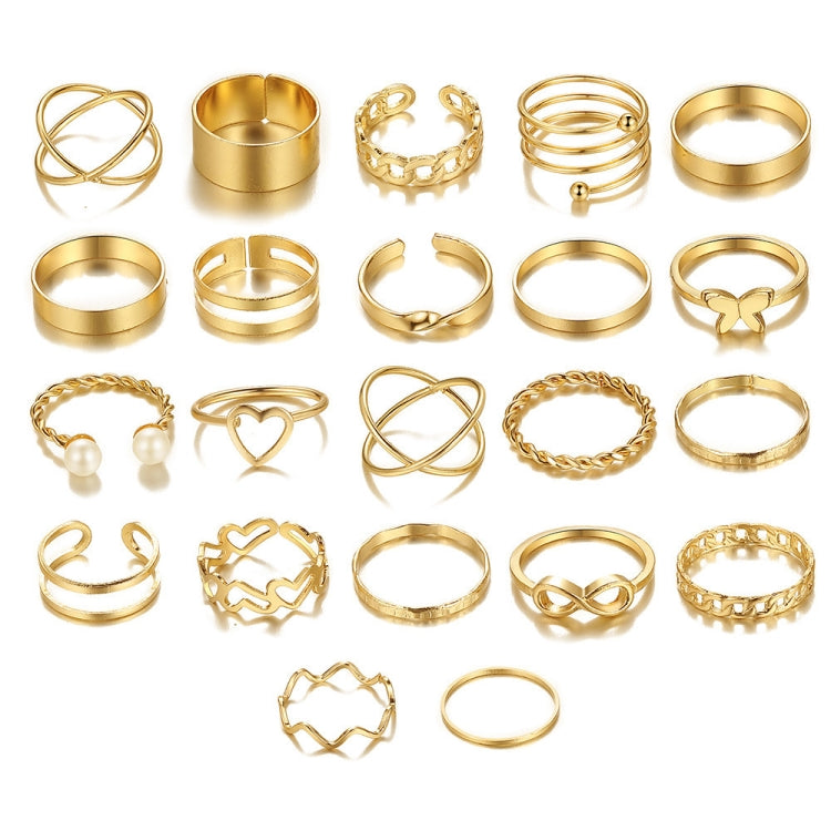 22pcs/set Heart Butterfly Joint Open Ring, 22pcs/set Gold 7161, 22pcs/set Silver 6699