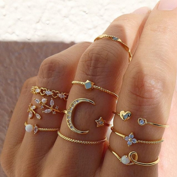 Conjunto de 10 Peças Anel de Falange com Lua, Estrela, Folhas e Coração com Strass, Conjunto de 10 Peças 5900