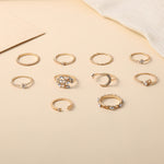 Conjunto de 10 Peças Anel de Falange com Lua, Estrela, Folhas e Coração com Strass, Conjunto de 10 Peças 5900