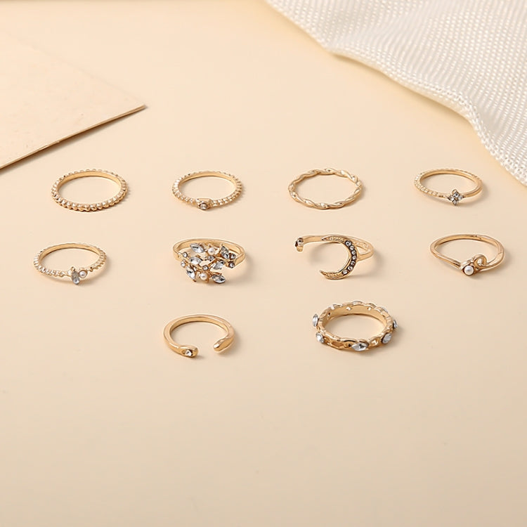 Conjunto de 10 Peças Anel de Falange com Lua, Estrela, Folhas e Coração com Strass, Conjunto de 10 Peças 5900
