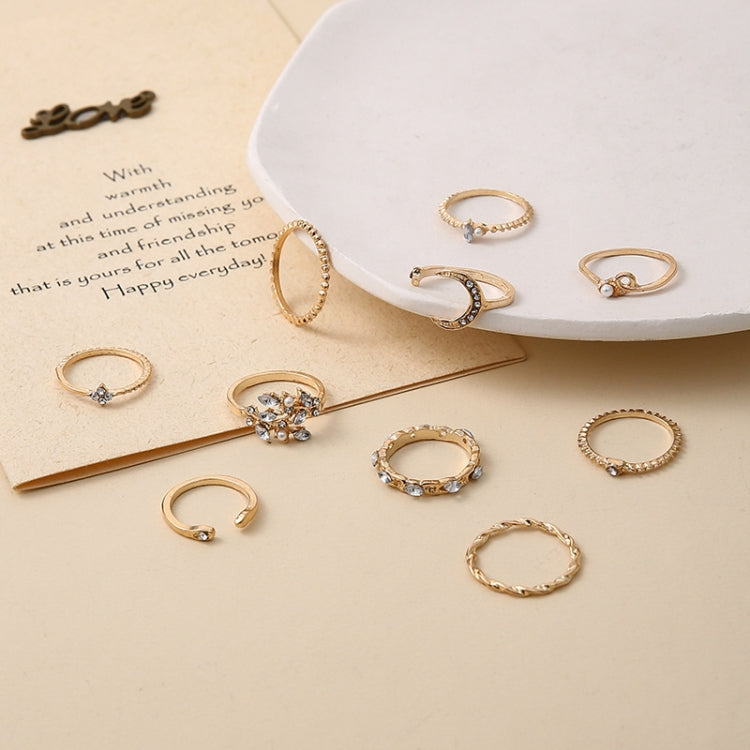 Conjunto de 10 Peças Anel de Falange com Lua, Estrela, Folhas e Coração com Strass, Conjunto de 10 Peças 5900