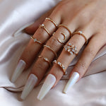 Conjunto de 10 Peças Anel de Falange com Lua, Estrela, Folhas e Coração com Strass, Conjunto de 10 Peças 5900