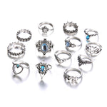 13pcs/set Vintage Diamond Engraved Crown Star Gemstone Ring, 13pcs/set 0737