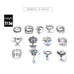 13pcs/set Vintage Diamond Engraved Crown Star Gemstone Ring, 13pcs/set 0737