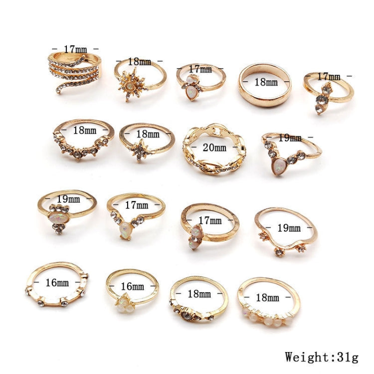 Conjunto de 17 Peças Anel Boémio de Liga com Diamantes
