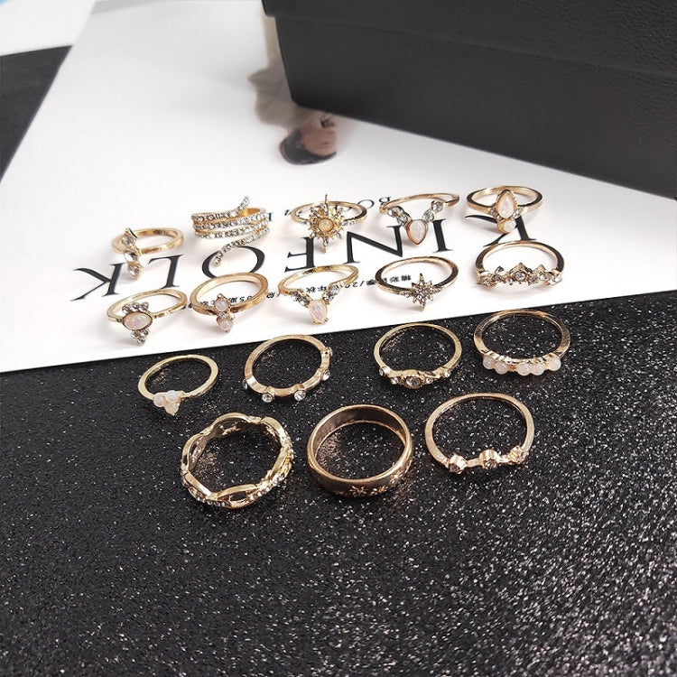 Conjunto de 17 Peças Anel Boémio de Liga com Diamantes