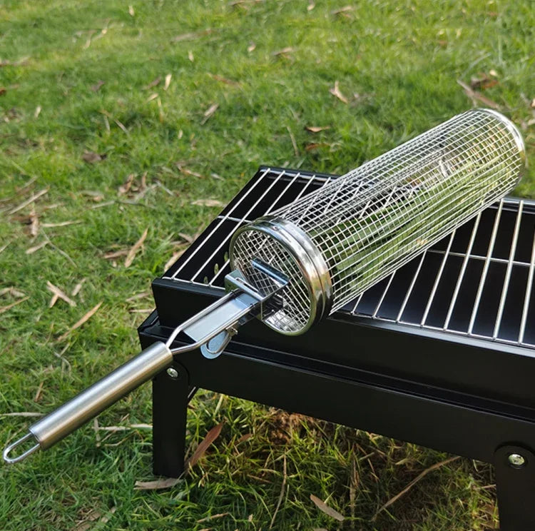 Grelhador com Alça Atualizado, Grelha de Churrasco em Aço Inoxidável, Cesto para Churrasco, 30cm + Alça 18cm