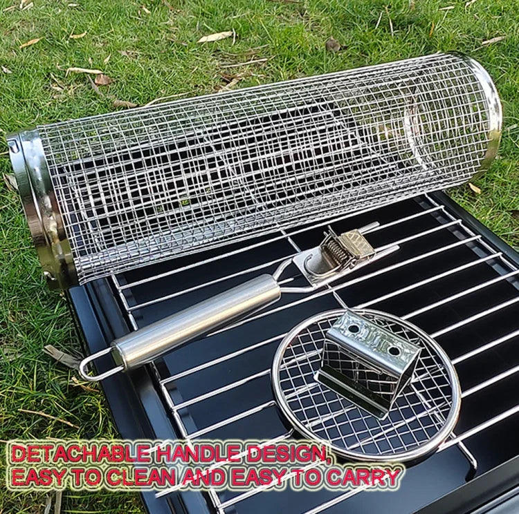 Grelhador com Alça Atualizado, Grelha de Churrasco em Aço Inoxidável, Cesto para Churrasco, 30cm + Alça 18cm
