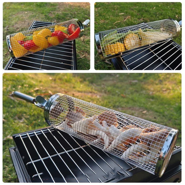 Grelhador com Alça Atualizado, Grelha de Churrasco em Aço Inoxidável, Cesto para Churrasco, 30cm + Alça 18cm