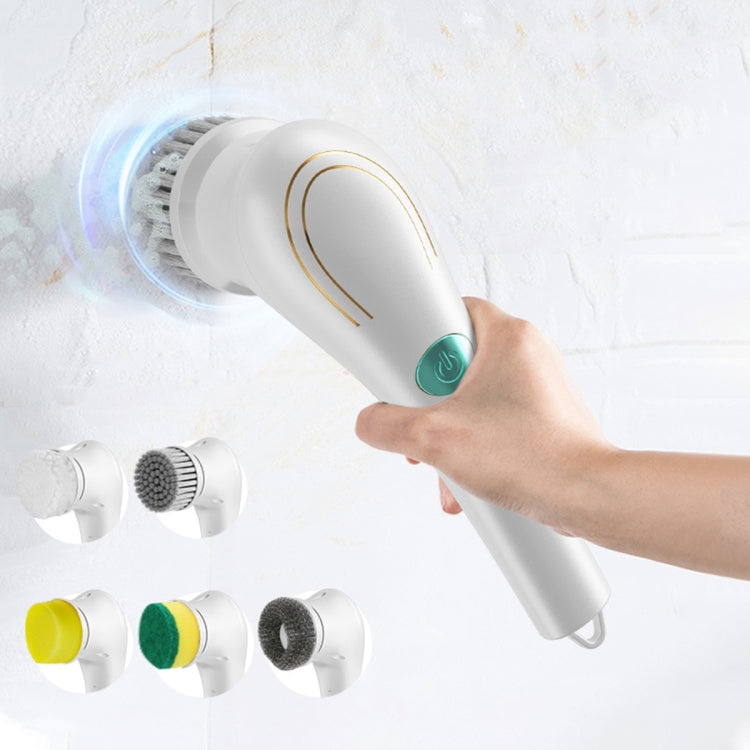 Escova Elétrica Multifuncional para Limpeza, Escova de Cozinha de Mão para Lavar Louça com 5 Cabeças de Substituição, 5 em 1 Cabeça de Escova + Máquina