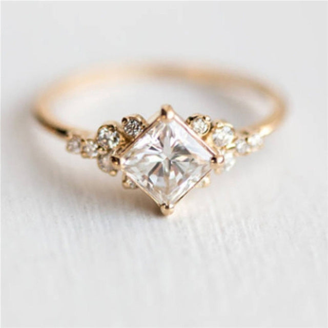 Anéis Geométricos Quadrados para Mulheres, Anéis de Dedo com Strass para Casamento, 10, 6, 8