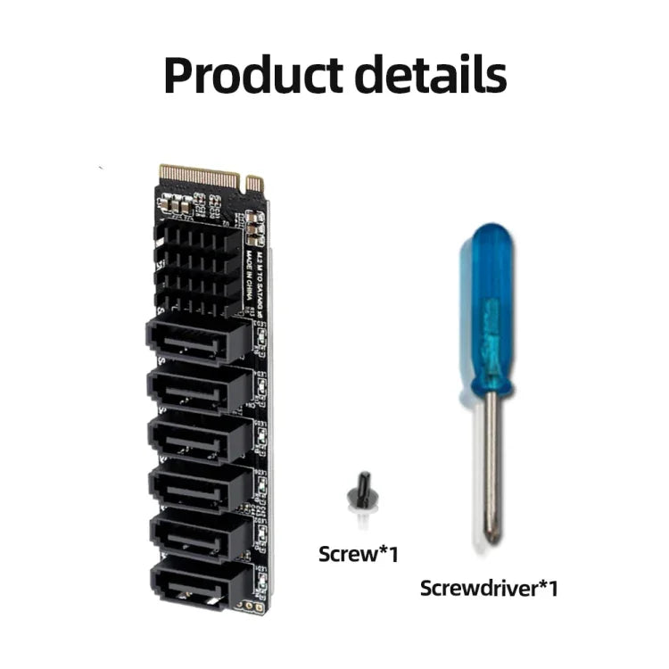 Placa de Expansão M2 M-EKY PCIE3.0 para SATA6G com 6 Portas Adaptador para Expansão de Disco Rígido, 6 Portas