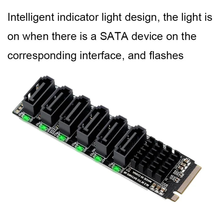 Placa de Expansão M2 M-EKY PCIE3.0 para SATA6G com 6 Portas Adaptador para Expansão de Disco Rígido, 6 Portas