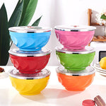 Tigela Dupla em Aço Inoxidável com Tampa para Crianças, Tigela Isolada para Arroz, 6 peças / Conjunto 13cm, 6 peças / Conjunto 15cm, 6 peças / Conjunto 17cm