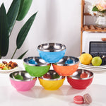 Tigela Dupla em Aço Inoxidável com Tampa para Crianças, Tigela Isolada para Arroz, 6 peças / Conjunto 13cm, 6 peças / Conjunto 15cm, 6 peças / Conjunto 17cm