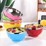 Tigela Dupla em Aço Inoxidável com Tampa para Crianças, Tigela Isolada para Arroz, 6 peças / Conjunto 13cm, 6 peças / Conjunto 15cm, 6 peças / Conjunto 17cm