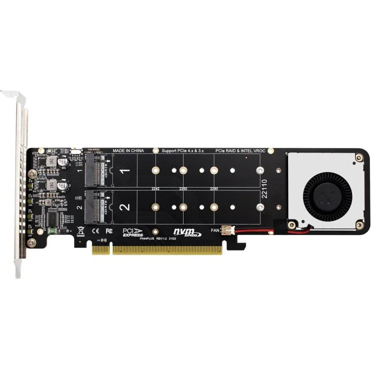 Adaptador de Expansão PCI-E X16 para M.2 M-key NVME X4 SSD RAID Array Suporta 2242/2260/2280/22110, PH44Plus