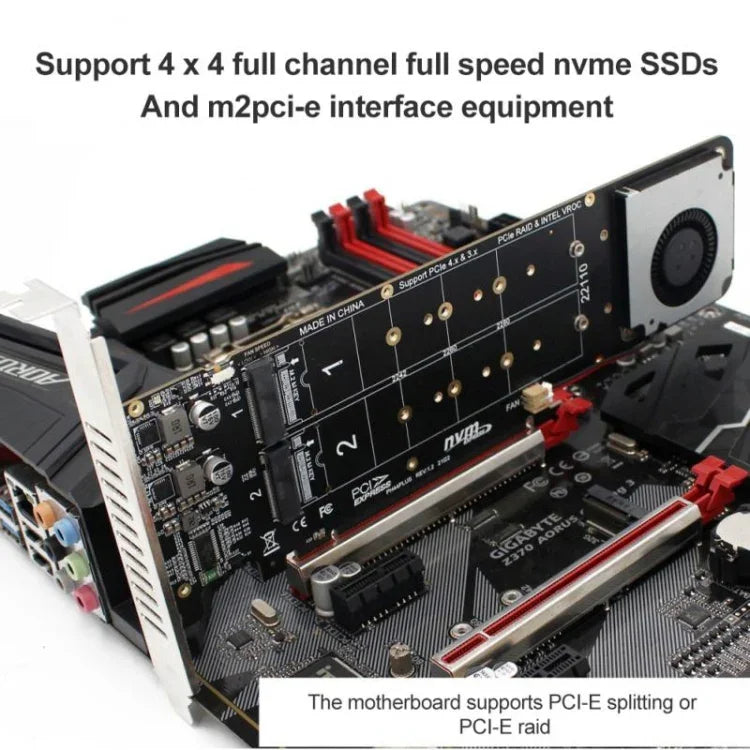 Adaptador de Expansão PCI-E X16 para M.2 M-key NVME X4 SSD RAID Array Suporta 2242/2260/2280/22110, PH44Plus