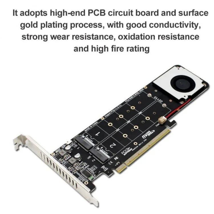 Adaptador de Expansão PCI-E X16 para M.2 M-key NVME X4 SSD RAID Array Suporta 2242/2260/2280/22110, PH44Plus