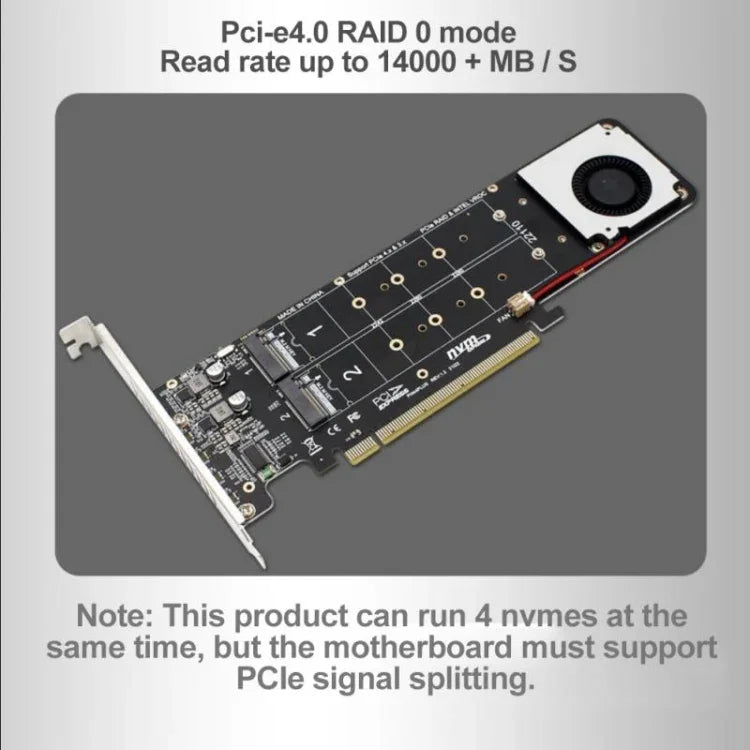 Adaptador de Expansão PCI-E X16 para M.2 M-key NVME X4 SSD RAID Array Suporta 2242/2260/2280/22110, PH44Plus