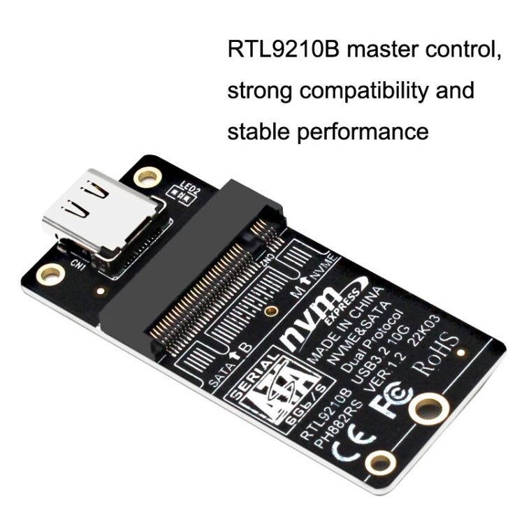 Caixa para Disco Rígido M.2 NVME Cartão de Transferência com Chip RTL9210B Tipo-C / USB-C USB3.1 Gen2 10Gbps