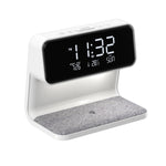Lâmpada de Cabeceira com Carregamento Sem Fios 3 em 1 10W, Ecrã LCD, Relógio Despertador, Carregador de Telemóvel, Ficha UE