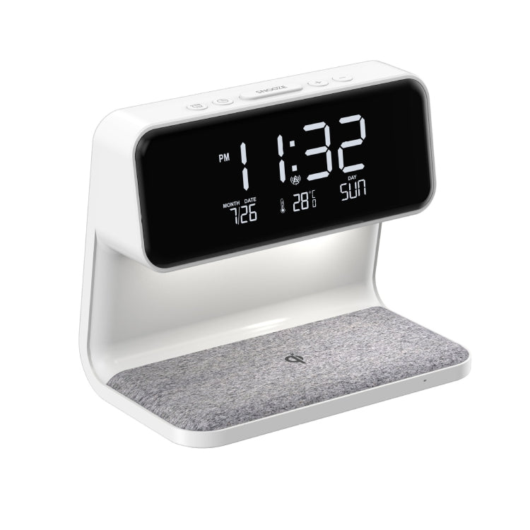 Lâmpada de Cabeceira com Carregamento Sem Fios 3 em 1 10W, Ecrã LCD, Relógio Despertador, Carregador de Telemóvel, Ficha UE