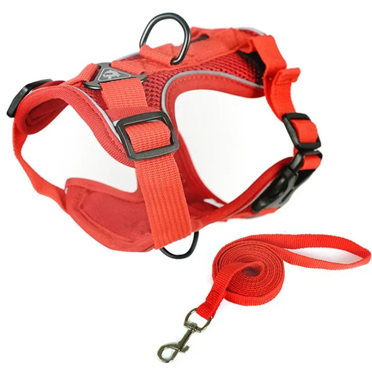 Conjunto de Peitoral + Corda de Tração para Animais de Estimação, Peitoral Respirável e Reflector para Cão e Gato, S, M, L, XL