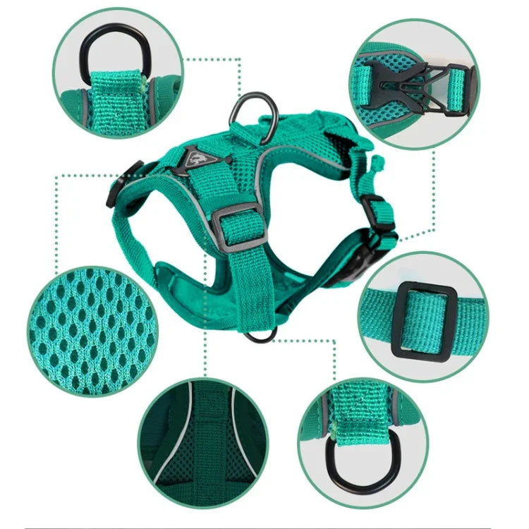 Conjunto de Peitoral + Corda de Tração para Animais de Estimação, Peitoral Respirável e Reflector para Cão e Gato, S, M, L, XL