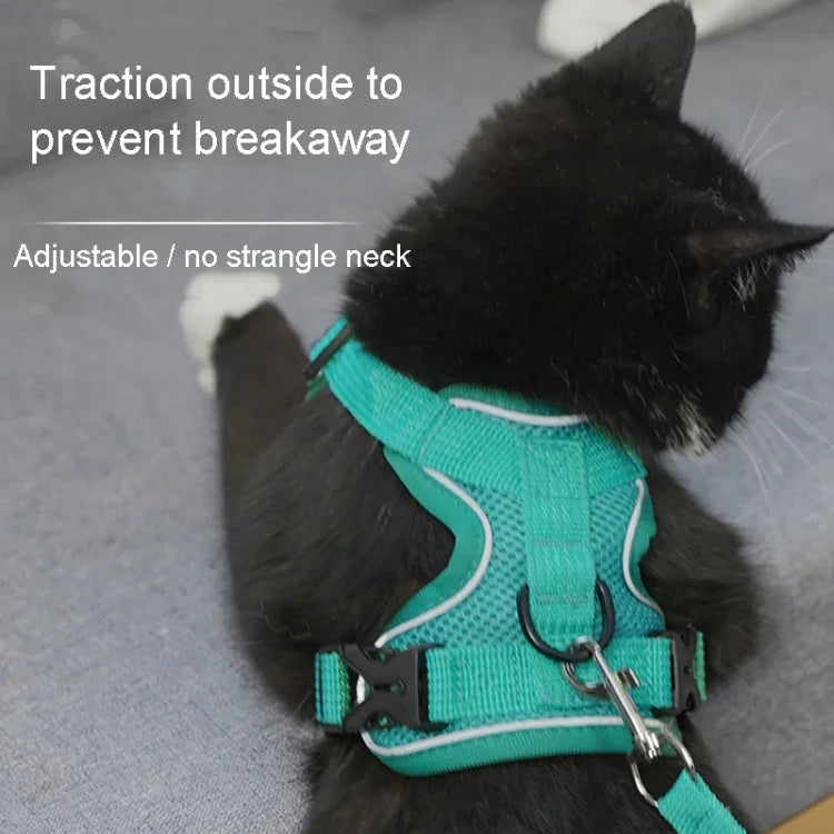 Conjunto de Peitoral + Corda de Tração para Animais de Estimação, Peitoral Respirável e Reflector para Cão e Gato, S, M, L, XL