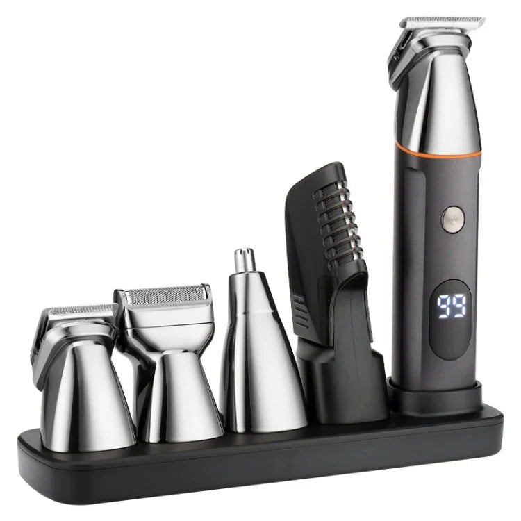 Conjunto de Aparador Digital 5 em 1 com Lavagem a Água para Cabelo, Nariz e Barbeador Elétrico, LK-881 5 em 1 (Prateado)