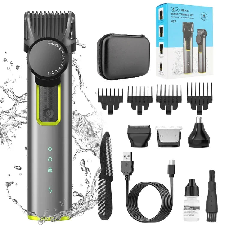 Barbeador Masculino Multifuncional IPX5 à Prova de Água 4 em 1 para Nariz, Recarregável por USB, 677 4 em 1